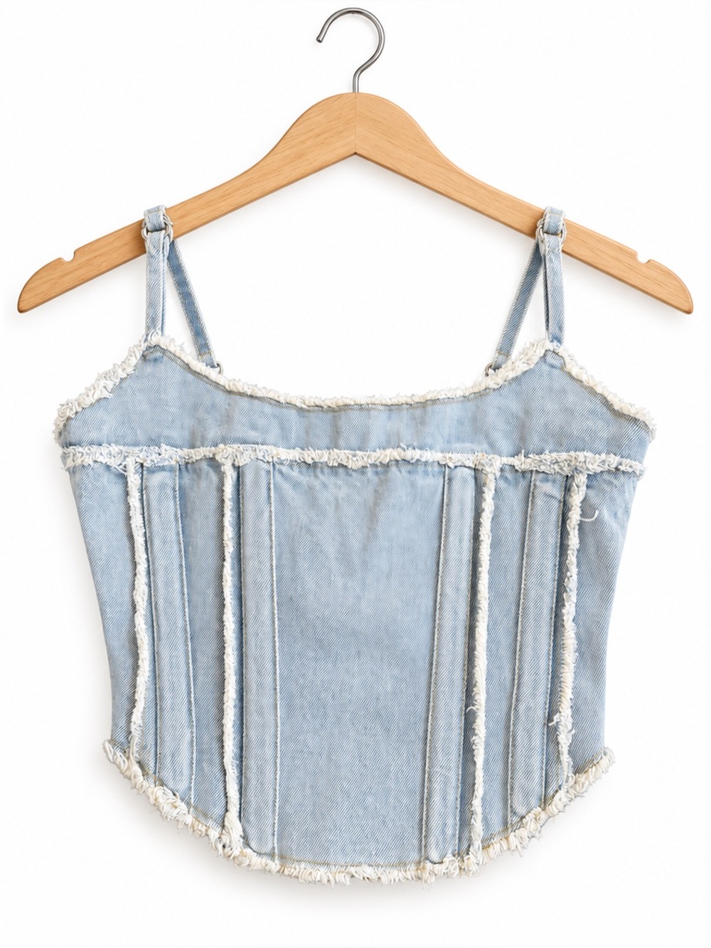 Altar’d State Light Wash Denim Corset Crop Top Size M